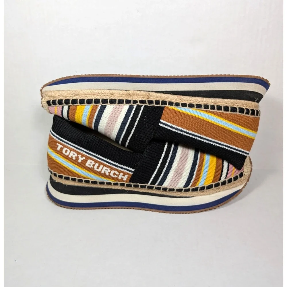 Tory Burch Womens Size 9.5 Multicolor Stretch Fabric Daisy Logo Espadrilles